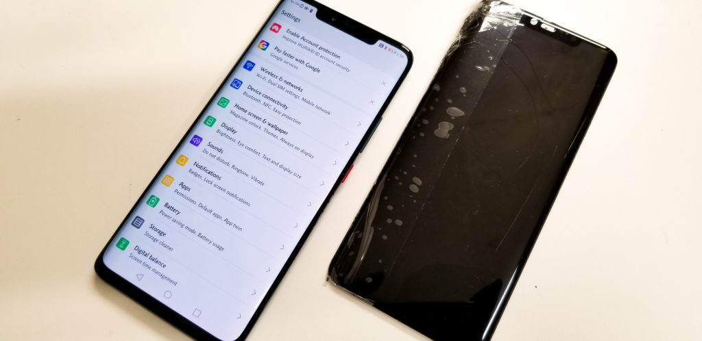 Huawei Mate 20 Pro 側面 散りて点滅 ガラス 有機el 液晶 割れ 表示不良 破損 故障 不具合 海外品 修理事例 スマホ修理王